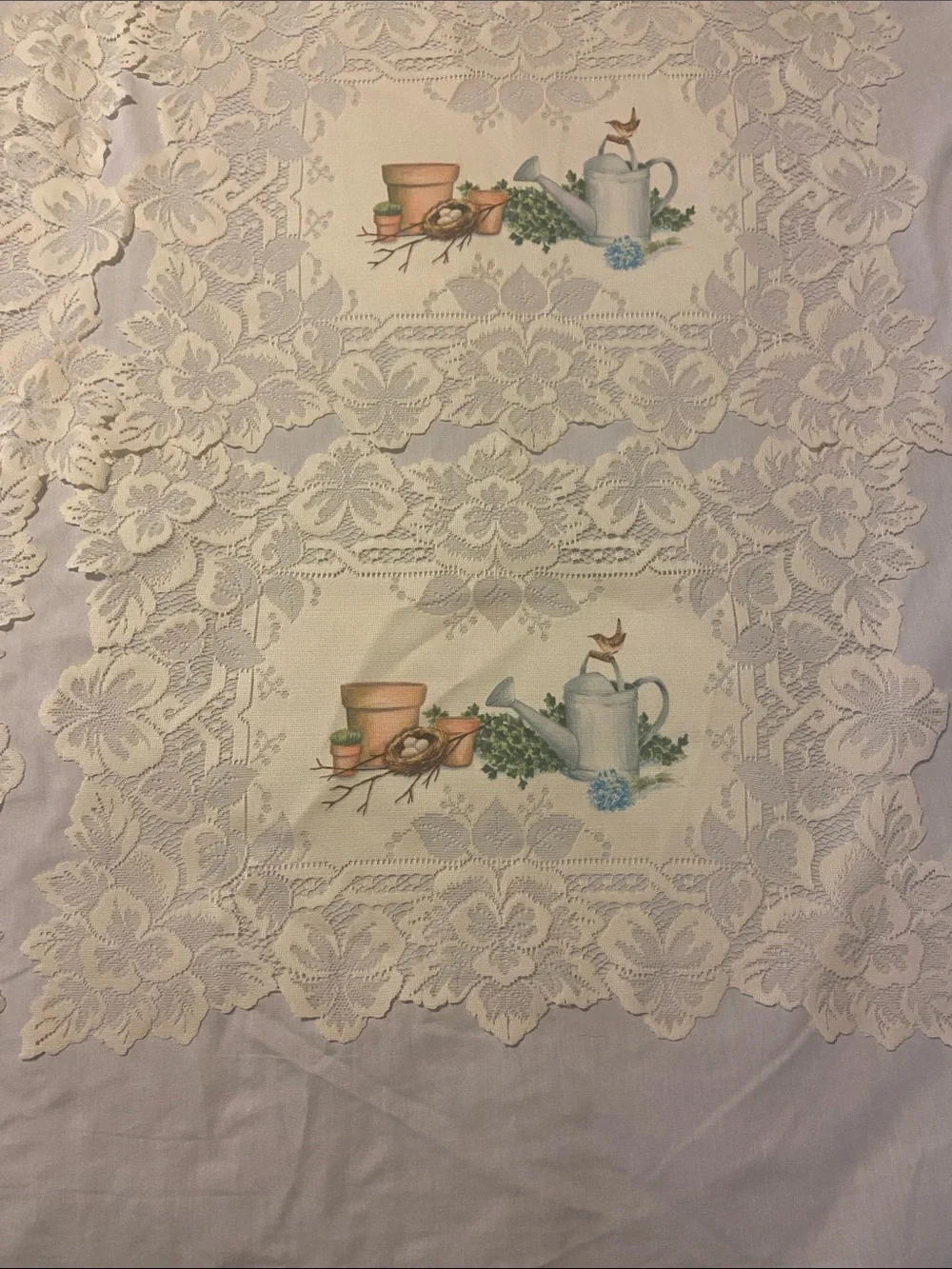 Vintage Lace Tea Time Doilies /Place Mats- Cream with Pastel Motif